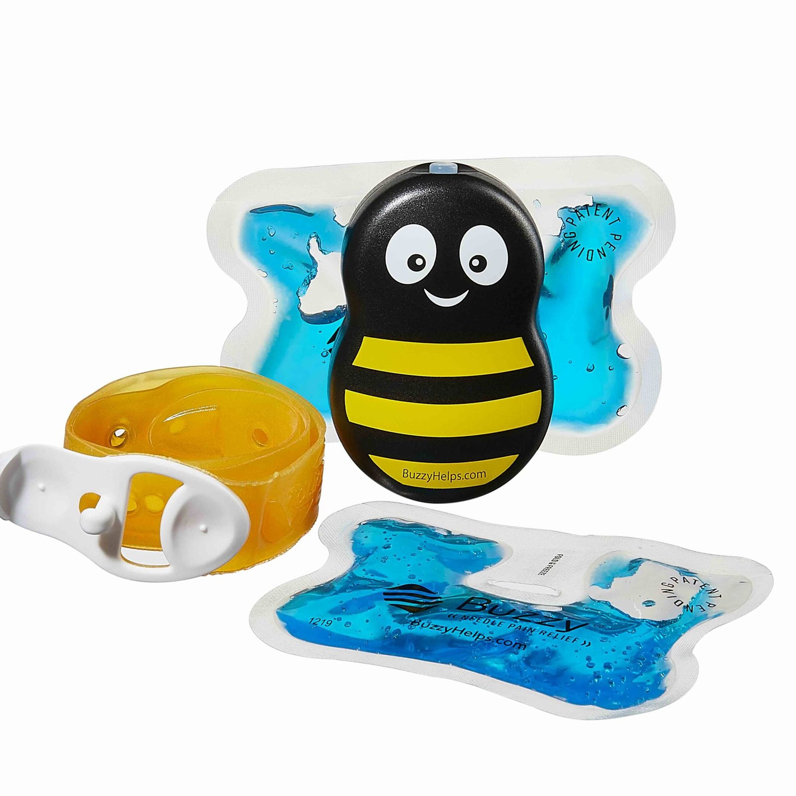 Sada Buzzy® s vibrující včelkou a chladicími křidélky.